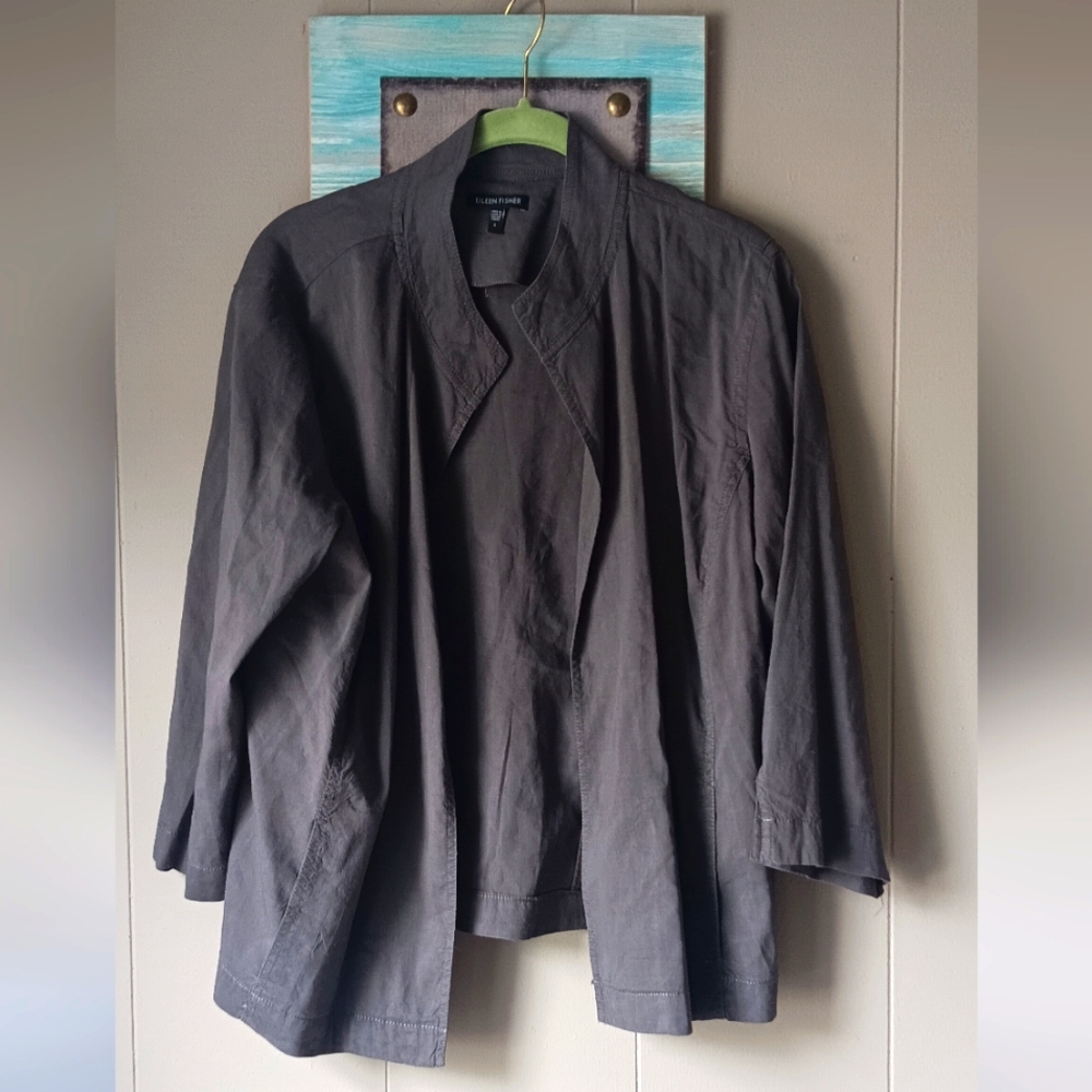 EILEEN FISHER Linen Blend Open Front Blazer Jacket Size L⚘️